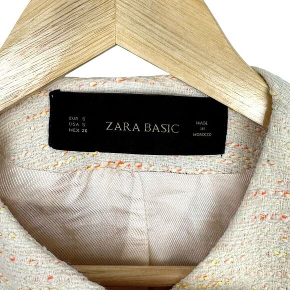 Zara Womens Tweed Moto Jacket Small Ivory Neon Texture Full Zip Blazer Career - Picture 11 of 16